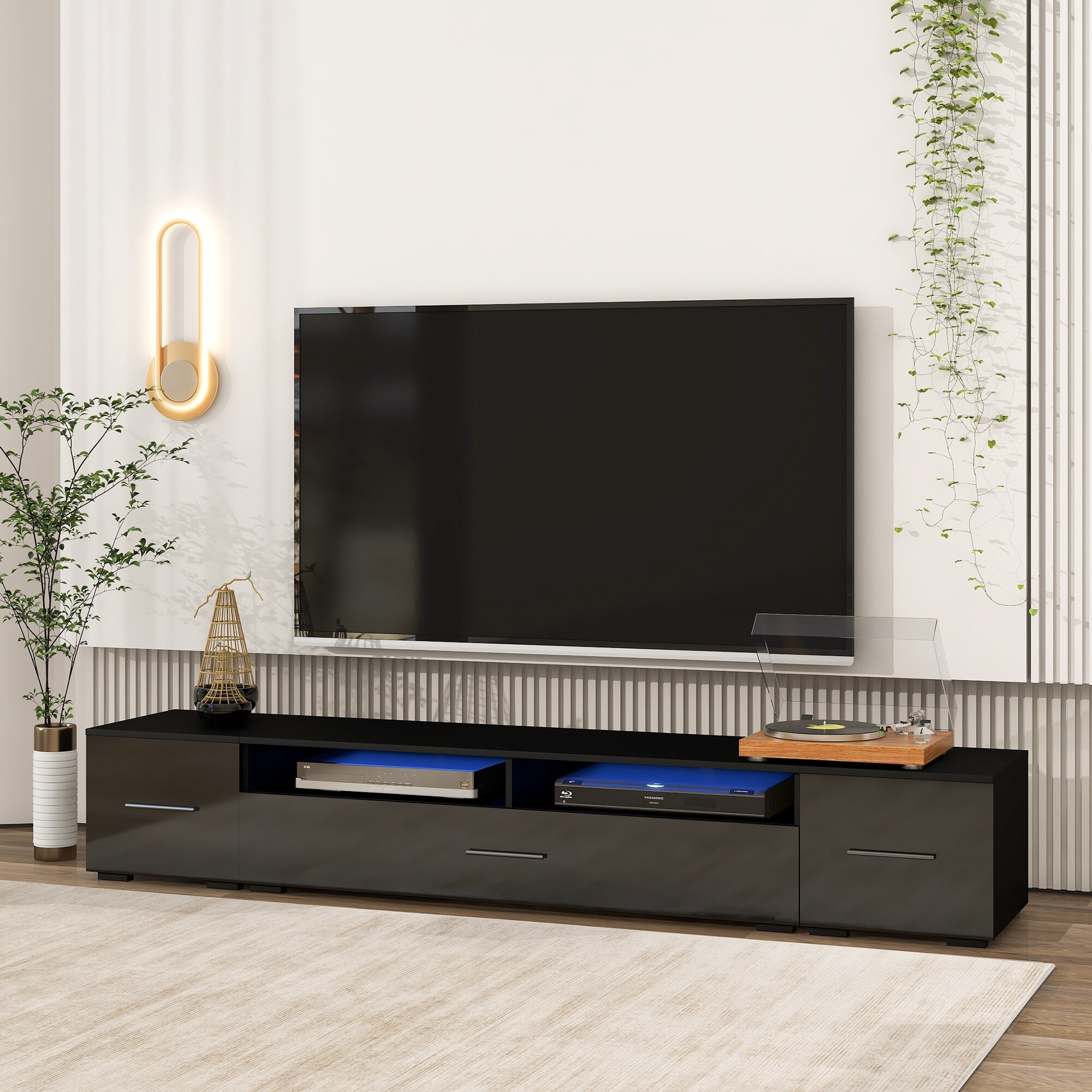 Black tv unit online with led lights